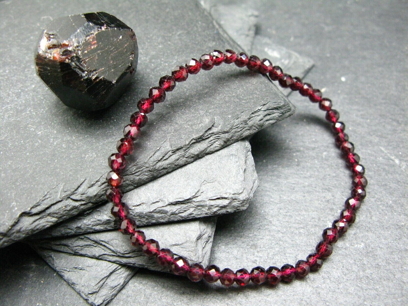 Garnet Genuine Bracelet ~ 7.5 Inches ~ 4mm Faceted Beads