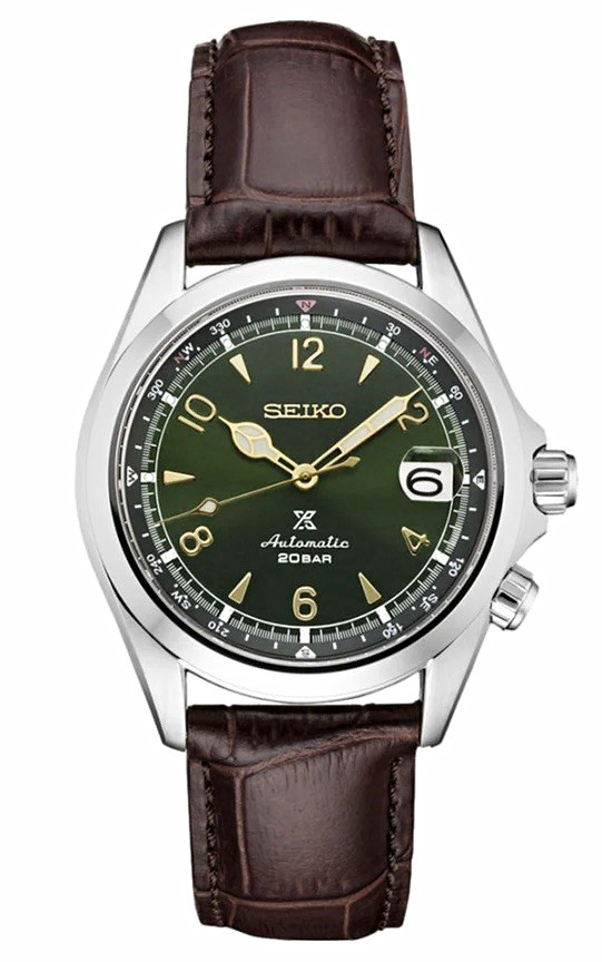 Seiko Prospex Alpinist JDM Automatic 200m Green Dial Date Brown Leather Strap