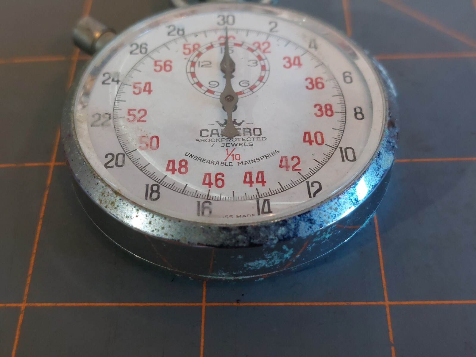 Vintage STOPWATCH CAMERO 7 Jewels 1/10 Works Has Moderate Corrosion on casing