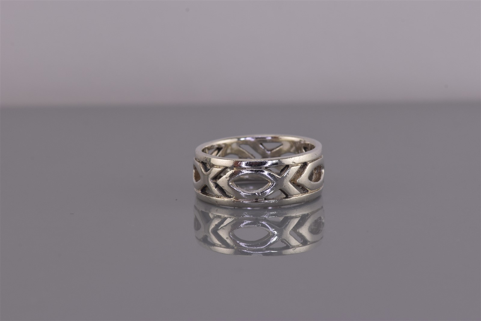 Peter Stone Sterling Silver Jesus Fish Christian Ichthys Band Ring 925 Sz: 5