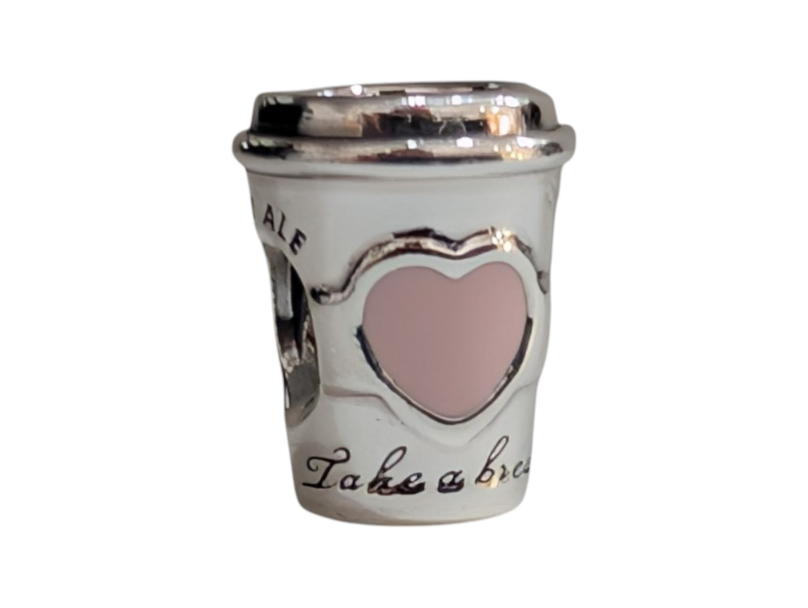 NEW PANDORA 925 Coffee Drink To Go Cup Pink Heart Charm Pendant 797185EN160