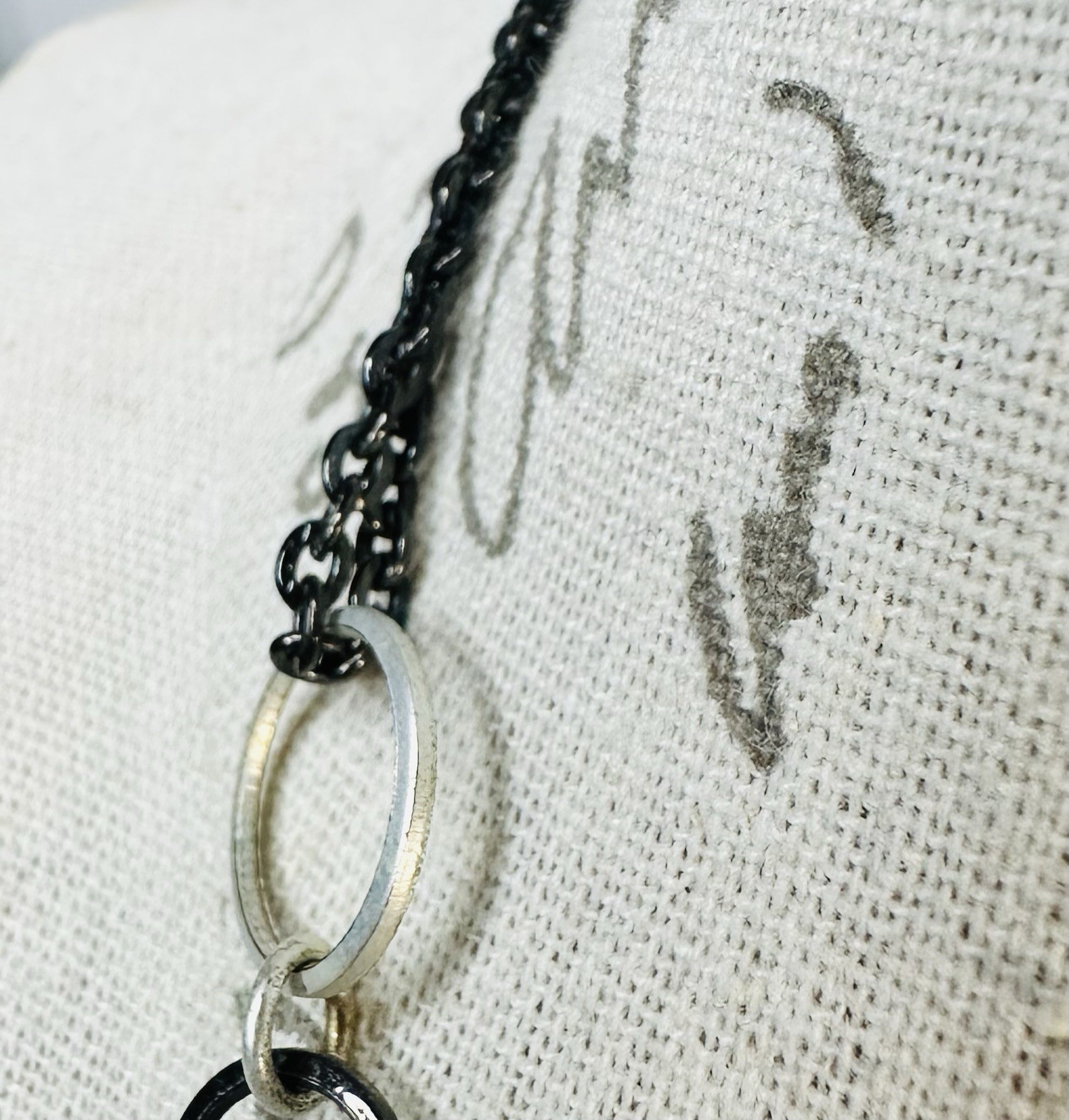 Chico’s Silver Black Circle Link Necklace Interlocking Rings Statement Jewelry