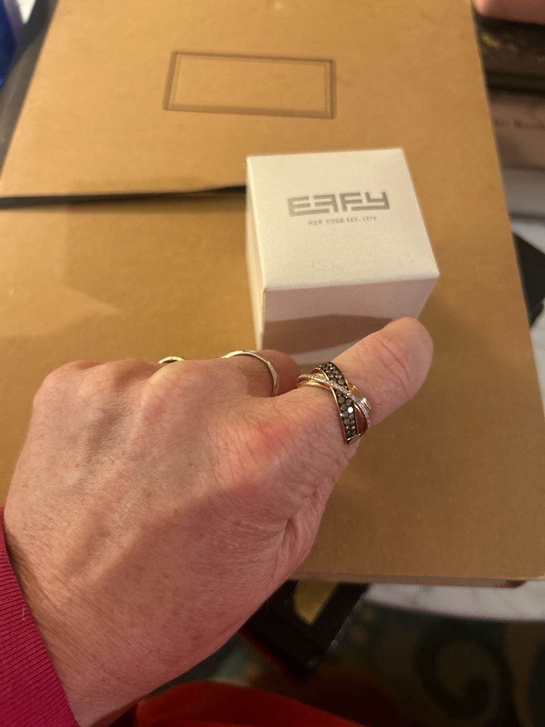 Effy 14K Rose Gold Brown and White Diamond Crossover Ring