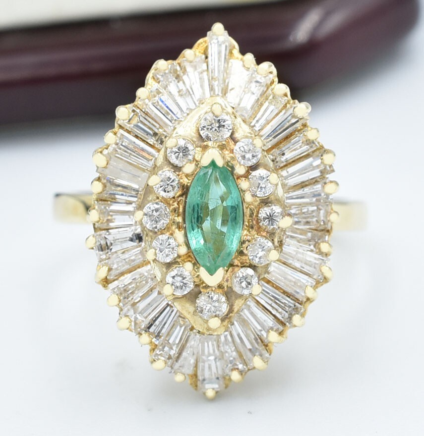 GENUINE EMERALD & DIAMONDS RING 14k GOLD – Free Certificate Appraisal