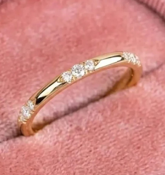 0.23 CT Round Cut Flush Set Moissanite Wedding Band 14K Yellow Gold Plated