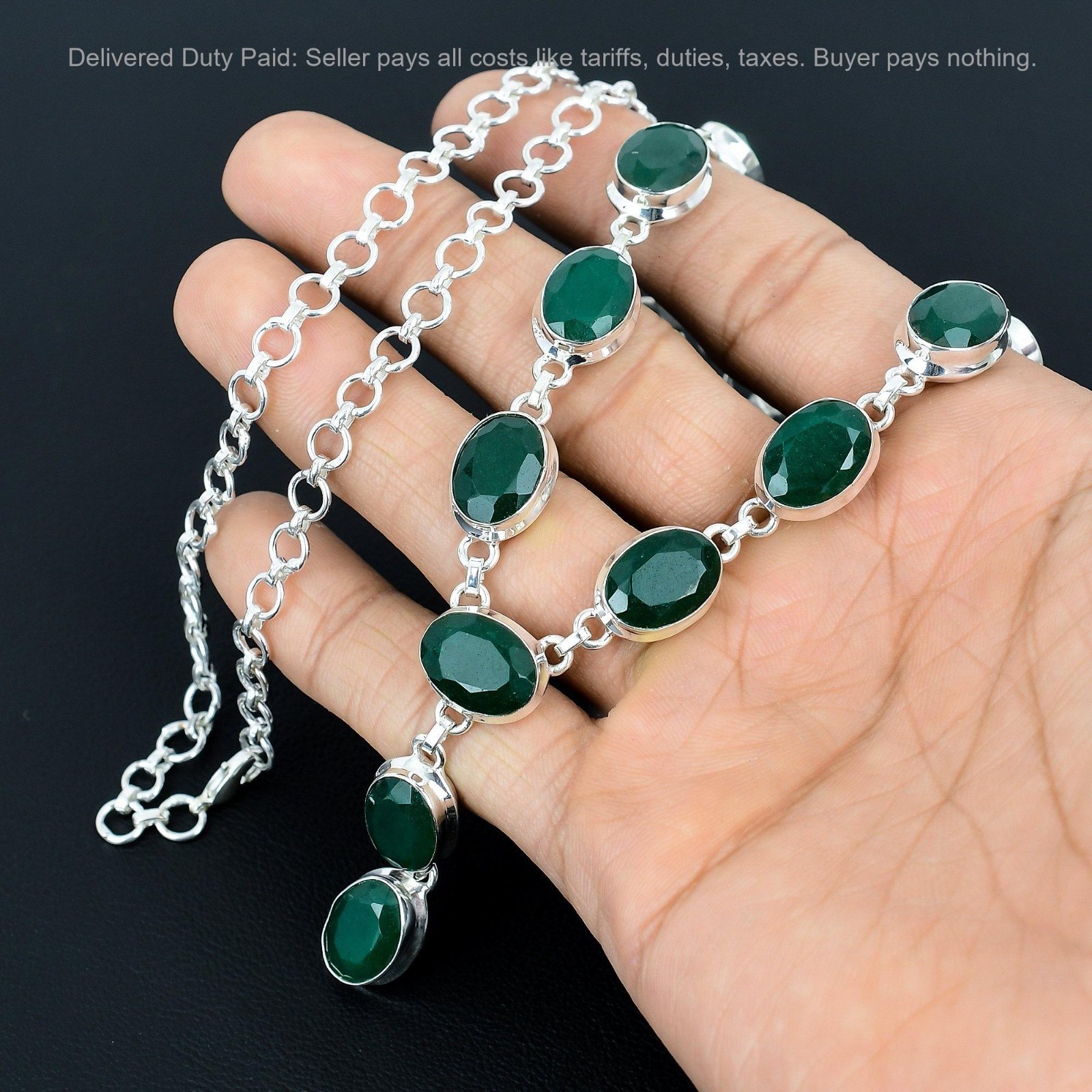 925 Silver Zambian Emrald Stone Elegant Chain Sister Wedding Necklace Jewelry