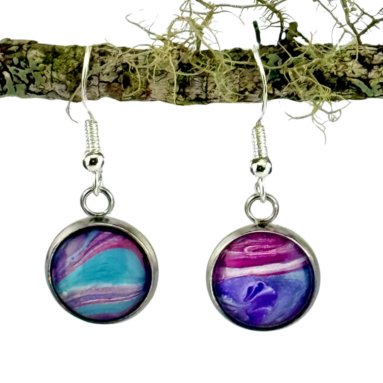 Dangle Earrings Handmade “Slurpy Dots” Electroplated Sterling Silver Earwires