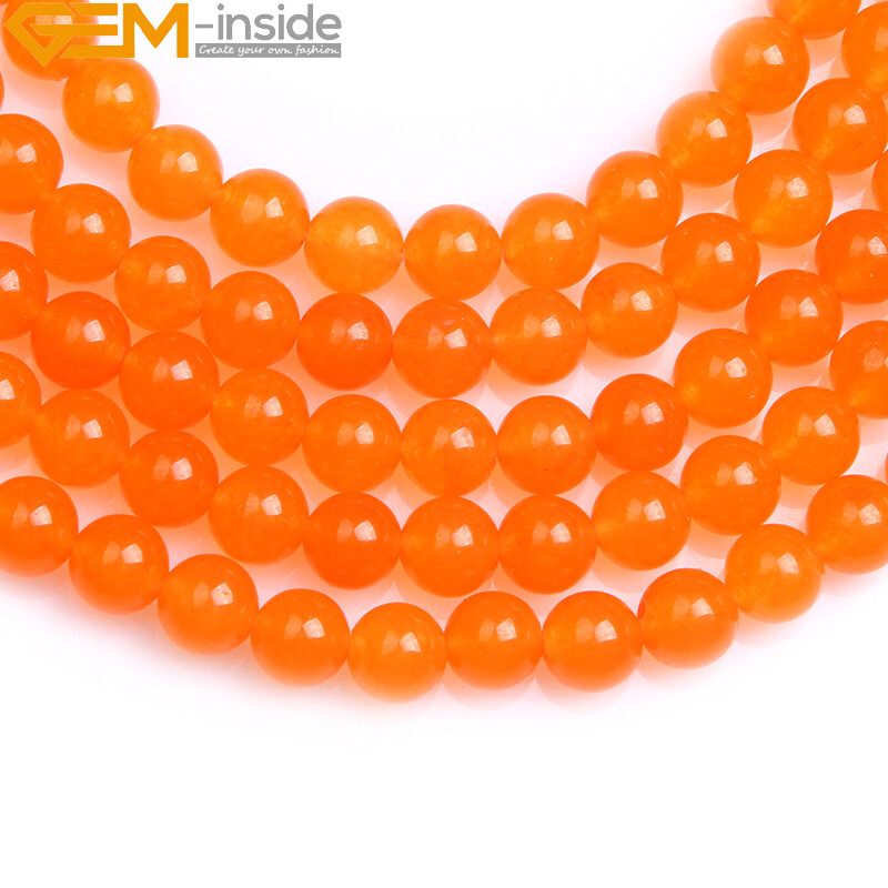 Smooth & Faceted Orange Jade Gemstone Round Beads For Jewelry Making Strand 15″