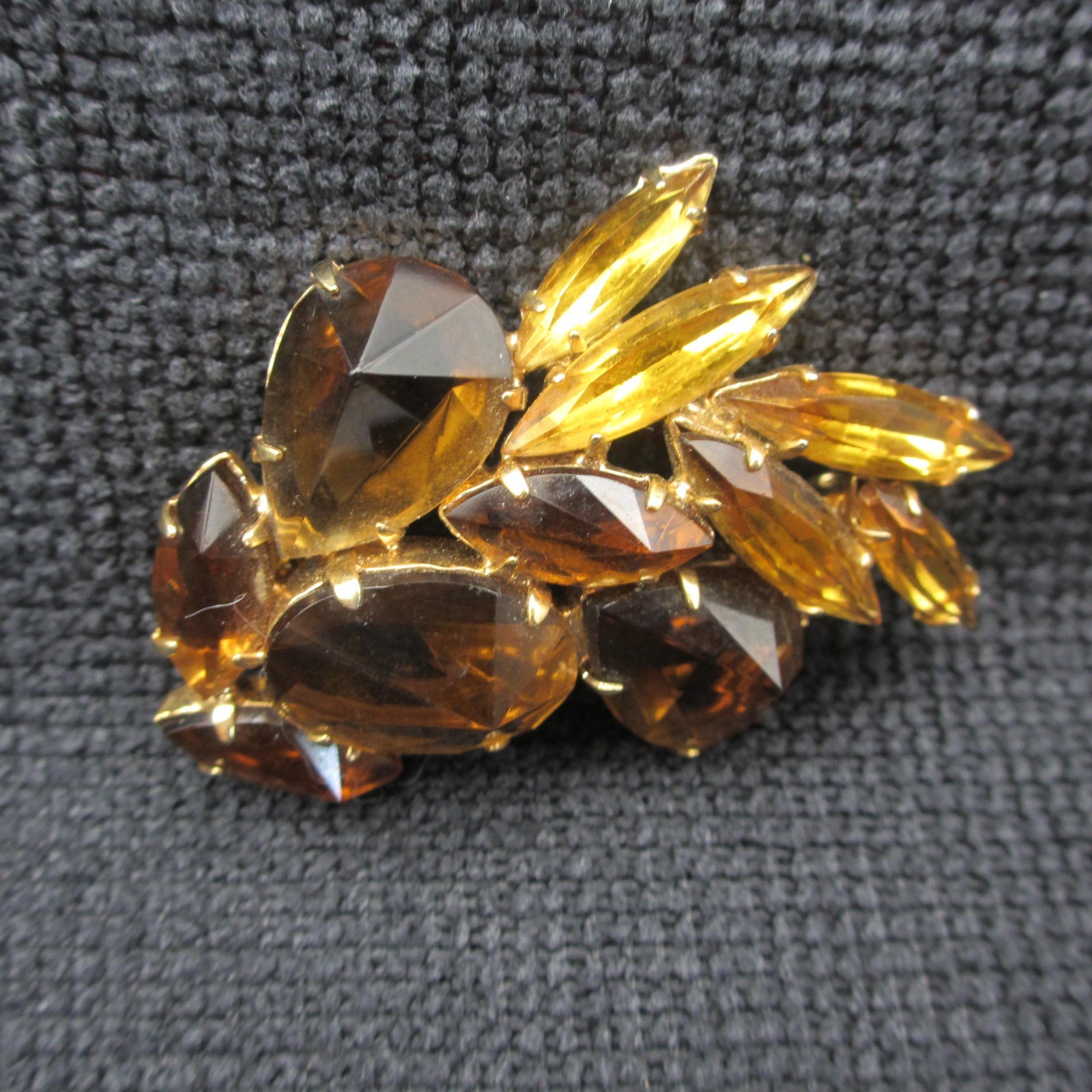 Vintage Rhinestone Brooch Golden Brown Gold Tone