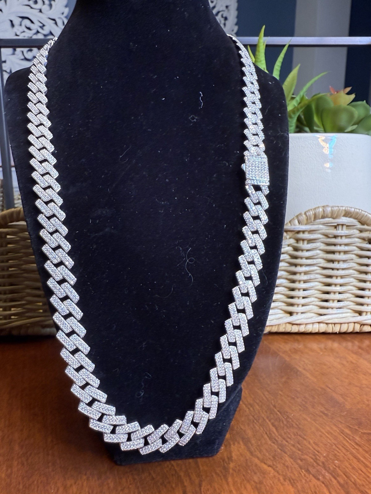 24” 12MM SOLID 925 Silver (~93g) Moissanite Miami Cuban Chain w Square Links