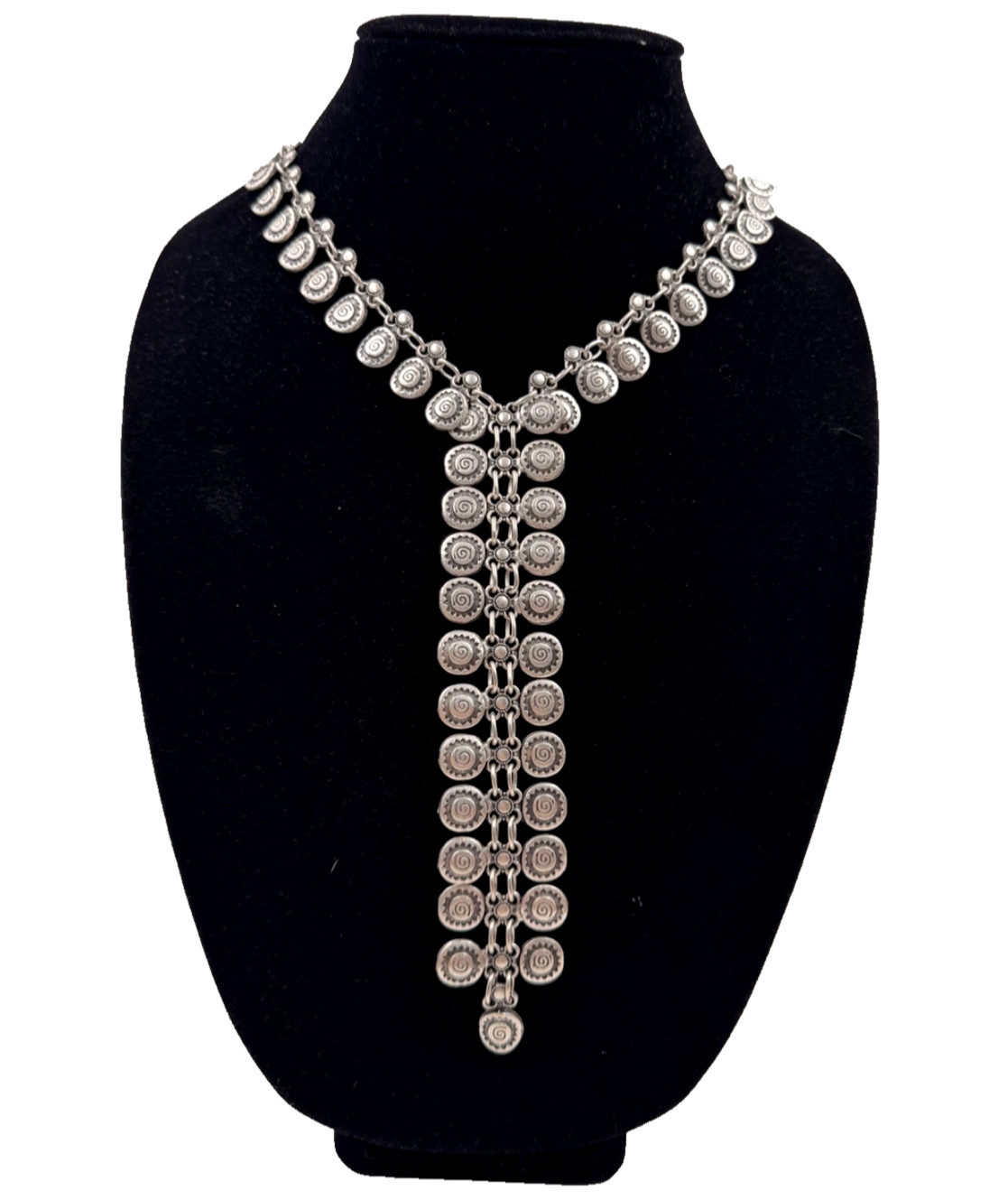 GORG VINTAGE SAUTOIR ART DECO SILVER TN NECKLACE ZIPPER DESIGN XL LONG WRAP ARND