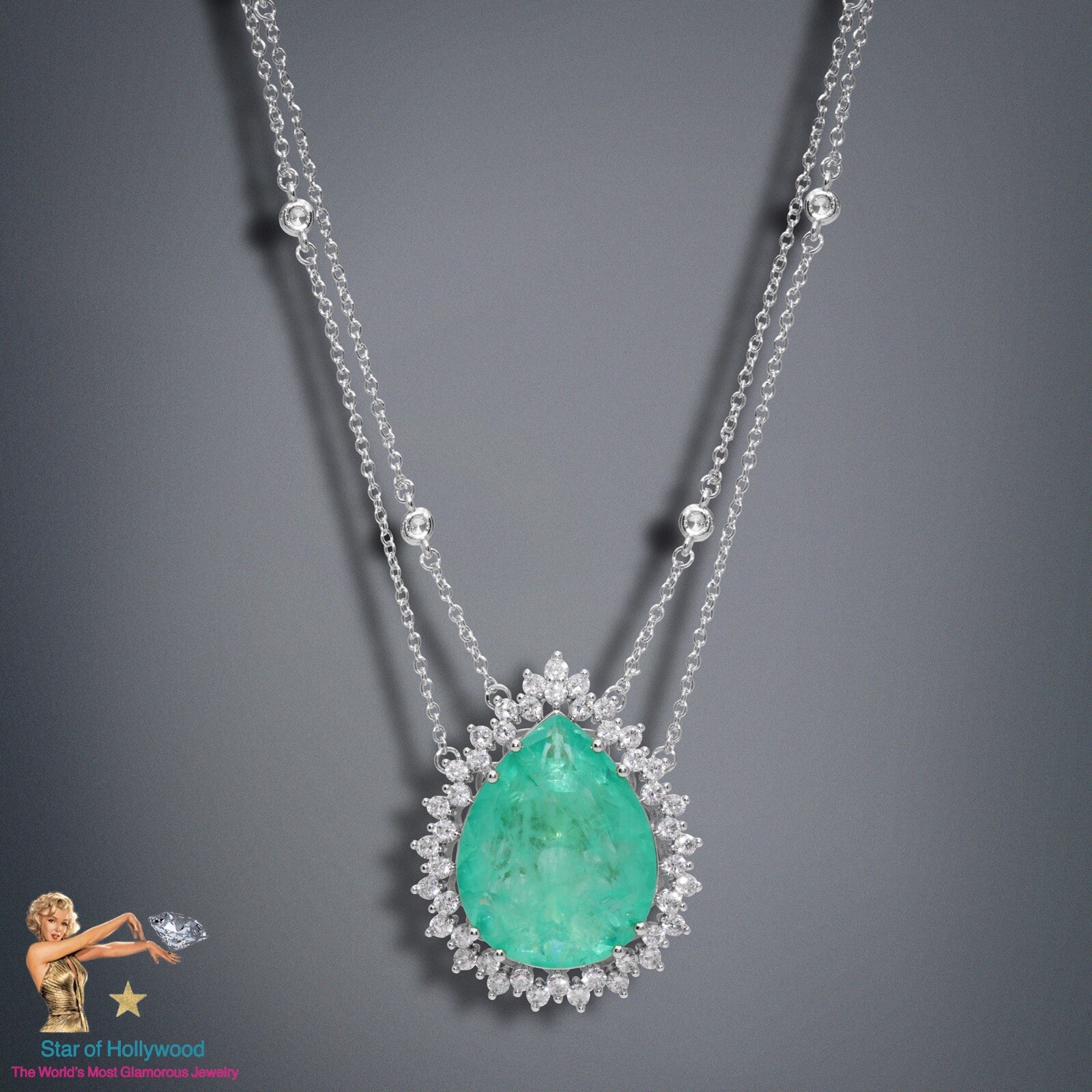 CARIBBEAN BLUE NATURAL GLOWING NEON PARAIBA TOURMALINE NECKLACE PENDANT 925 SS