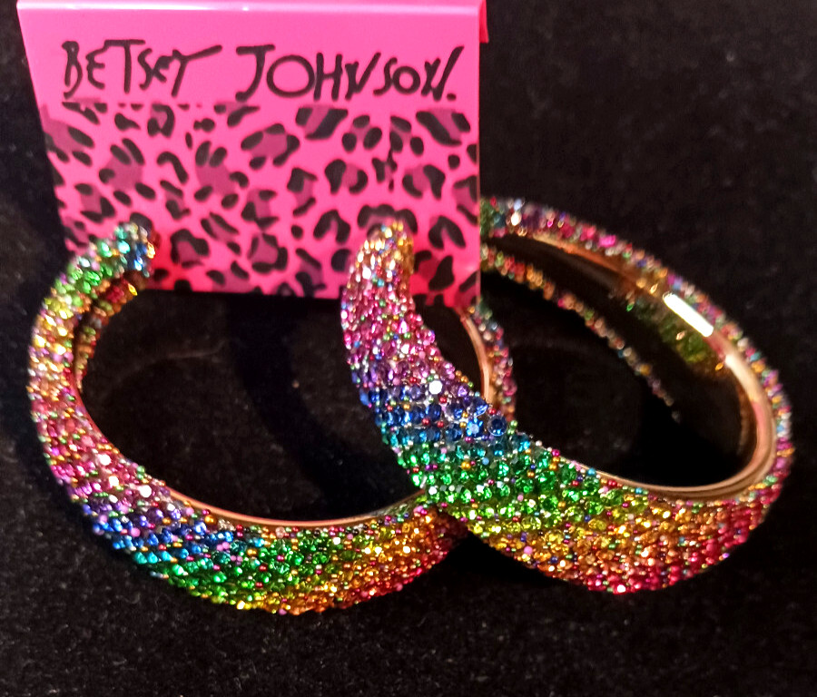Big Exciting RAINBOW Ombre HOOP Colorful Betsey Johnson Earrings