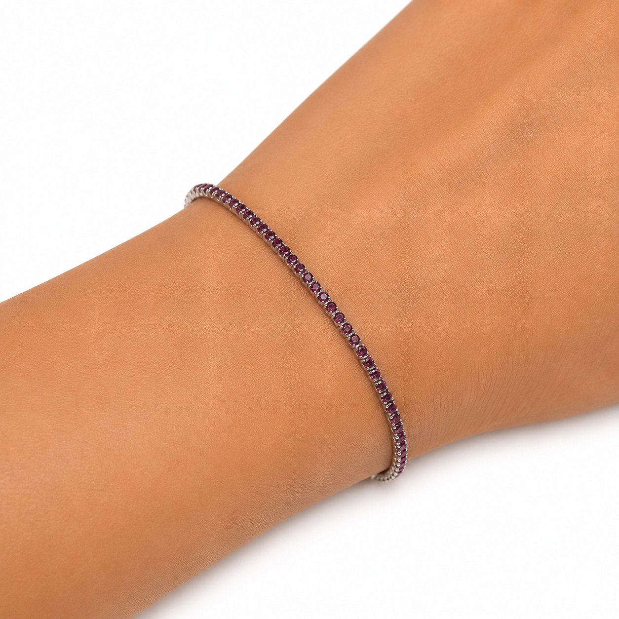 Pink Sapphire Bracelet 9.0 In. 925 Sterling Silver White Gold Plated Handmade