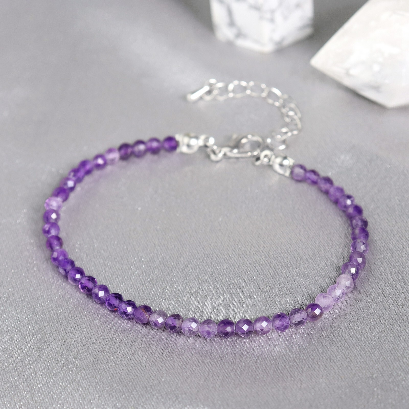Natural Amethyst Gemstone Beads Healing Calming Dainty Women Crystal Bracelet