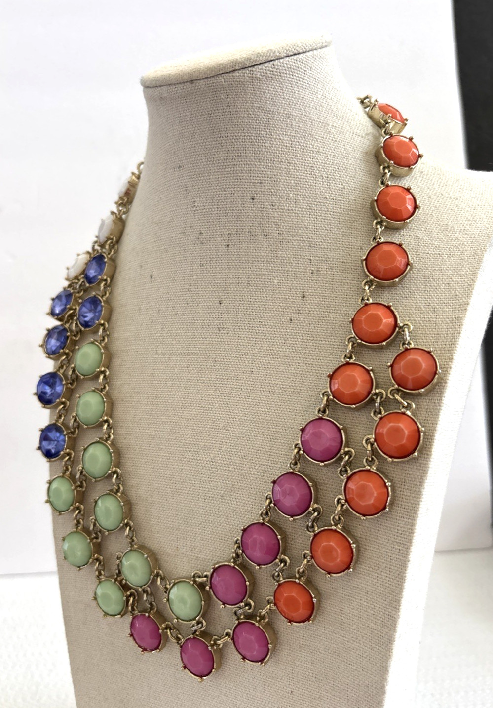 Ann Taylor multicolor layered necklace white orange purple green blue cabachons