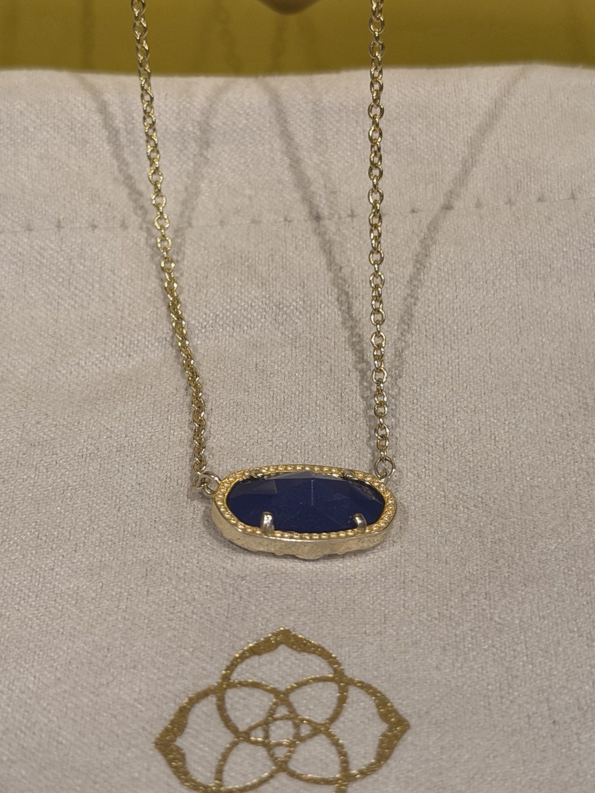 Kendra Scott Elisa Gold Tone Necklace Cobalt Faceted Stone Pendant 15”-17”