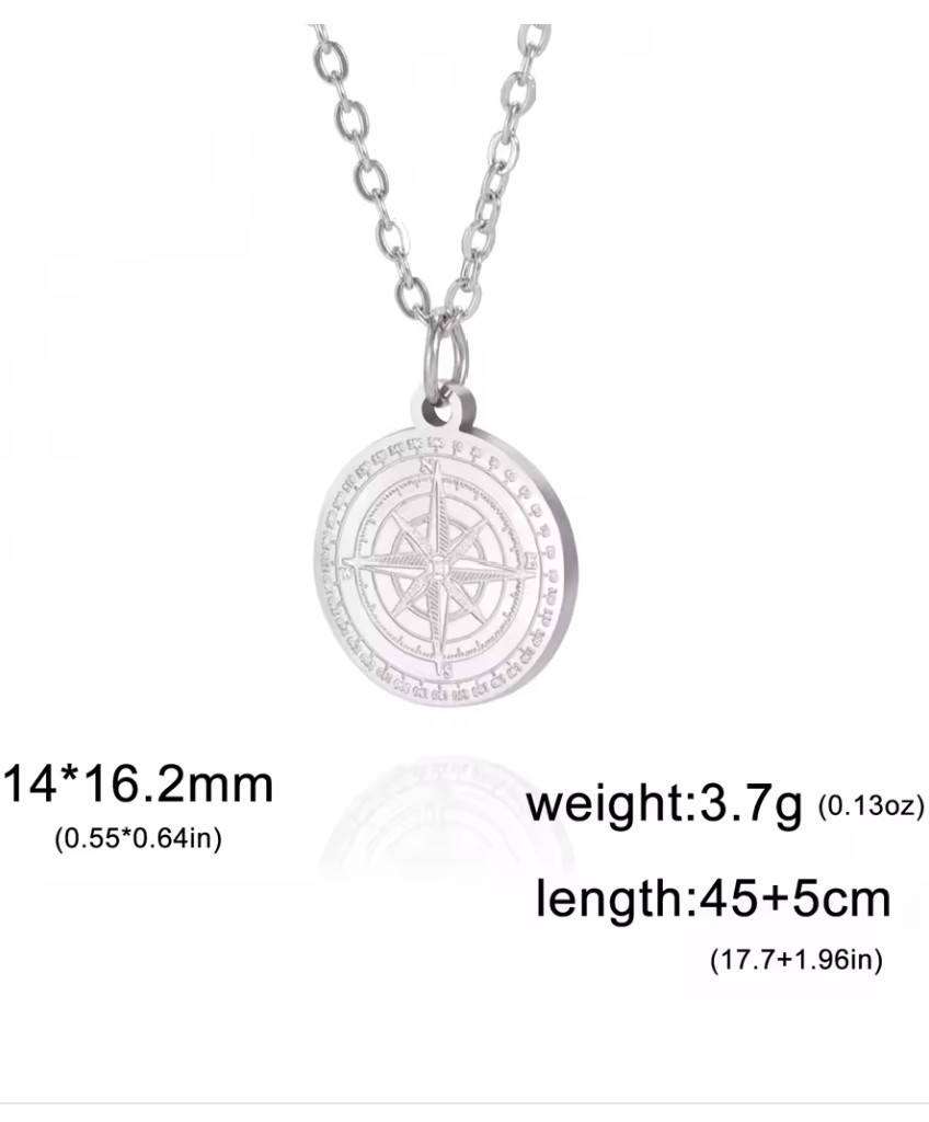 Stainless Steel Compass Pendant with 45 cm link chain plus 5 cm extender