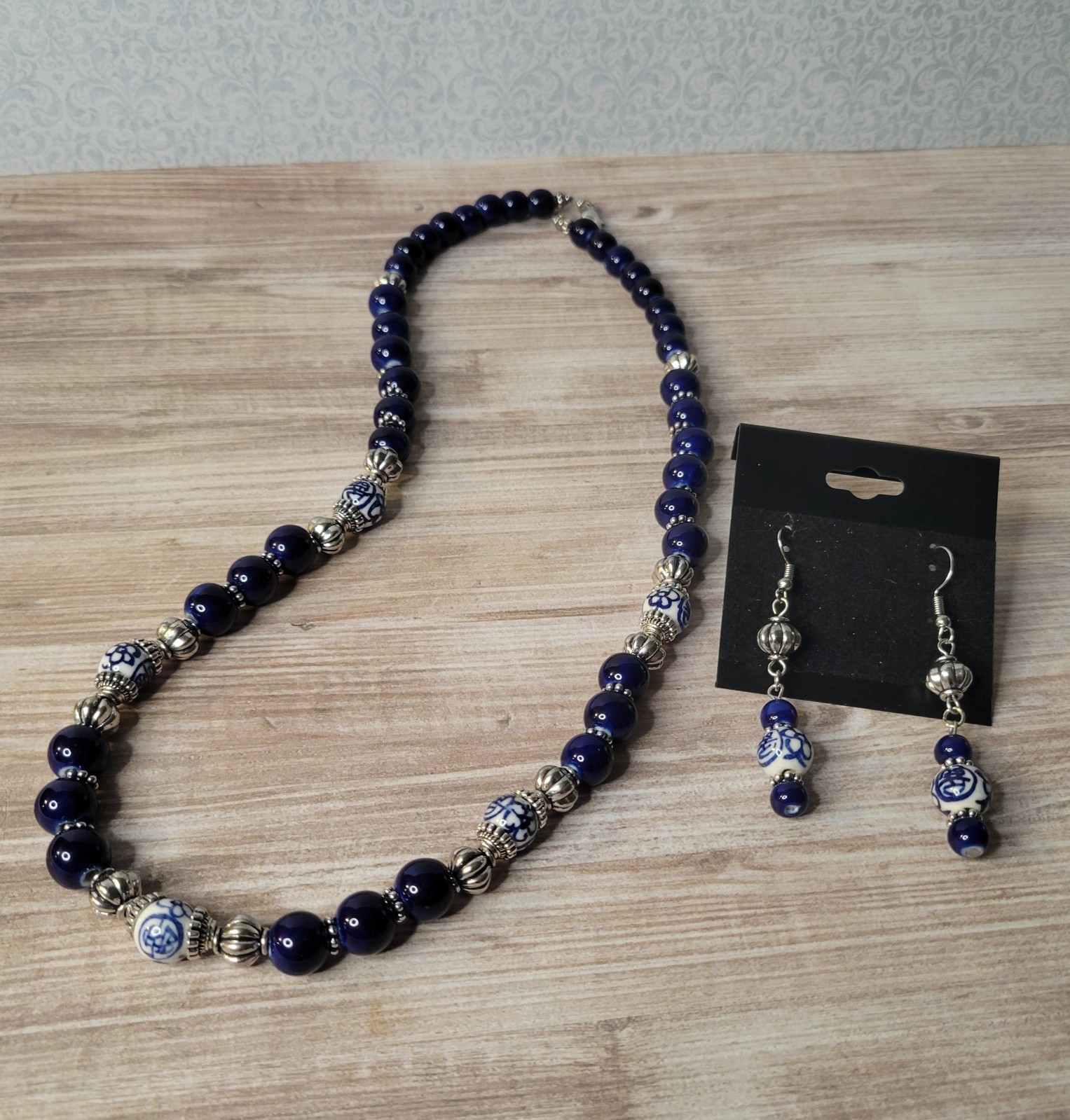2-Piece Set made with Blue Ceramic Beads and Silver Plated Findings