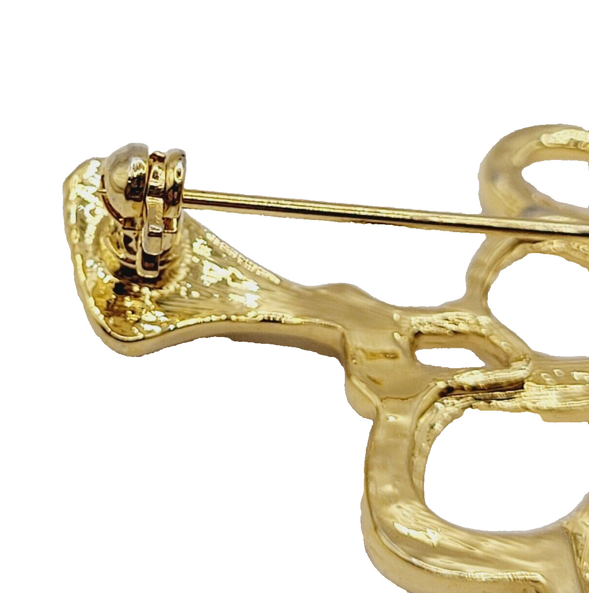 Angel Blowing Trumpet Rhinestone Tipped Wings Shiny Gold Tone Vintage Brooch Pin