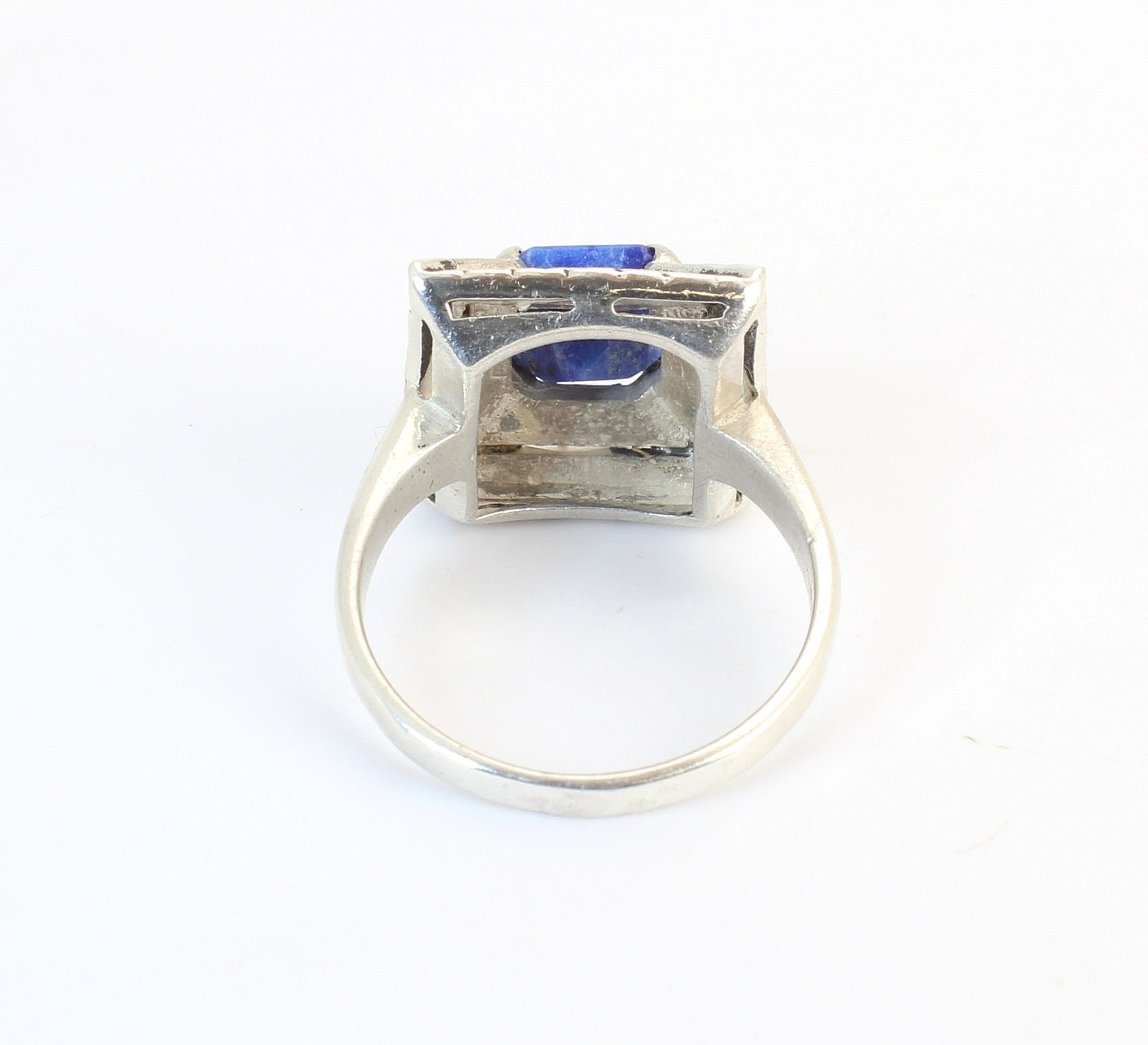 Vintage Blue Sodalite + Marcasite Sterling Silver Ladies Cocktail Ring Size 8
