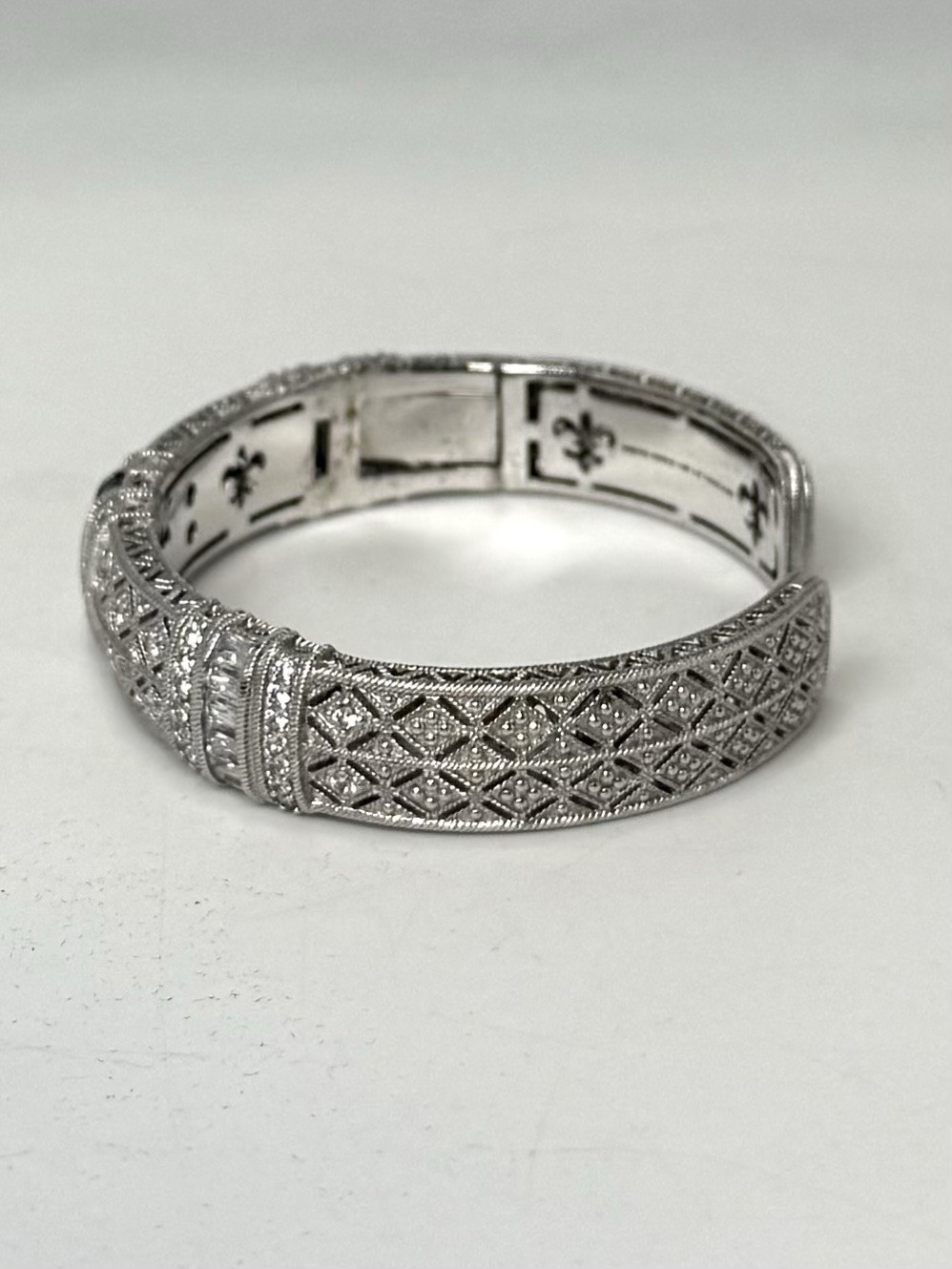 Judith Ripka 925 Sterling CZ Blue Sapphire & Diamonique Cuff Bracelet (J-450)