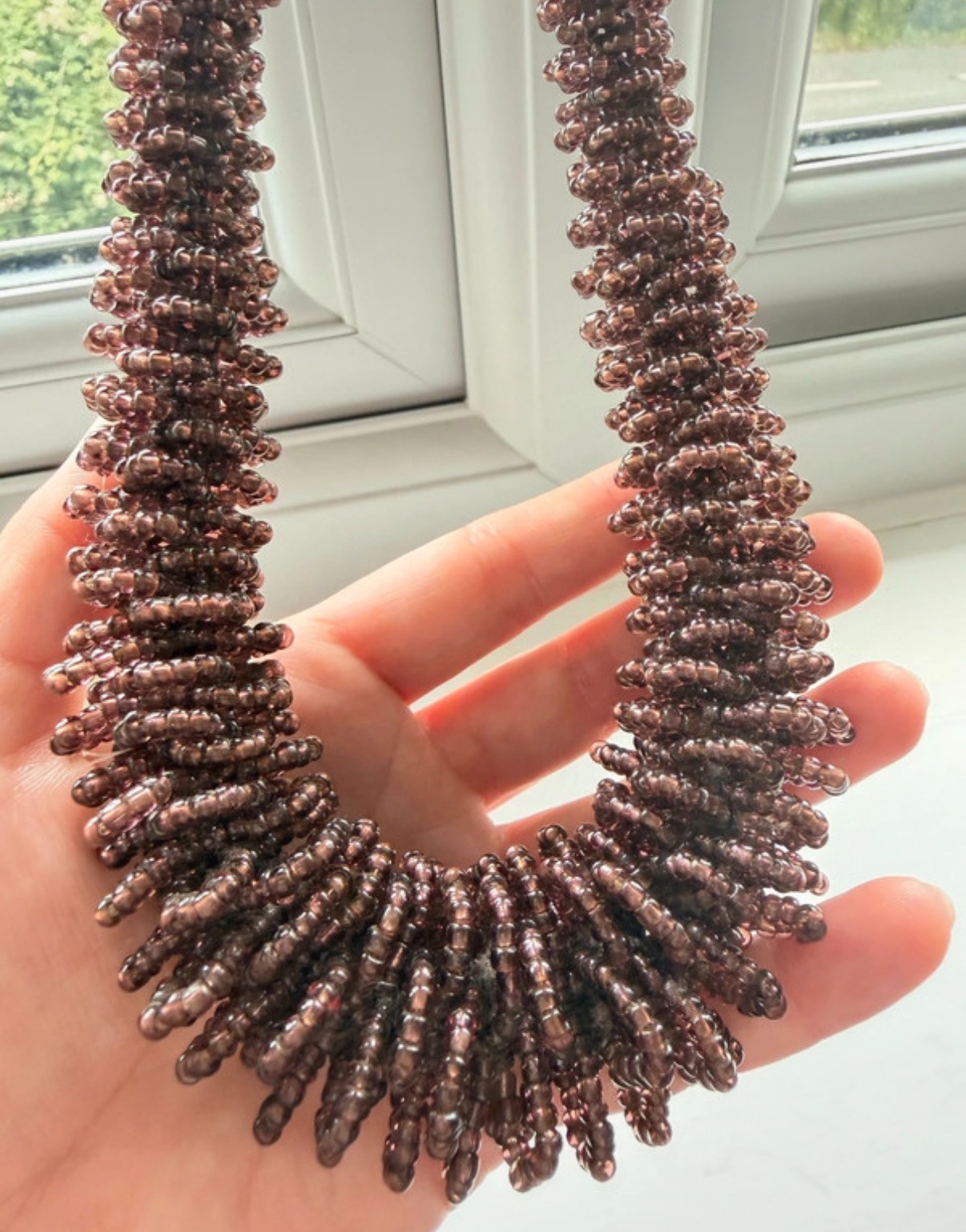 Big Chunky Long Statement Vintage Necklace, Brown Glass Seed Beads