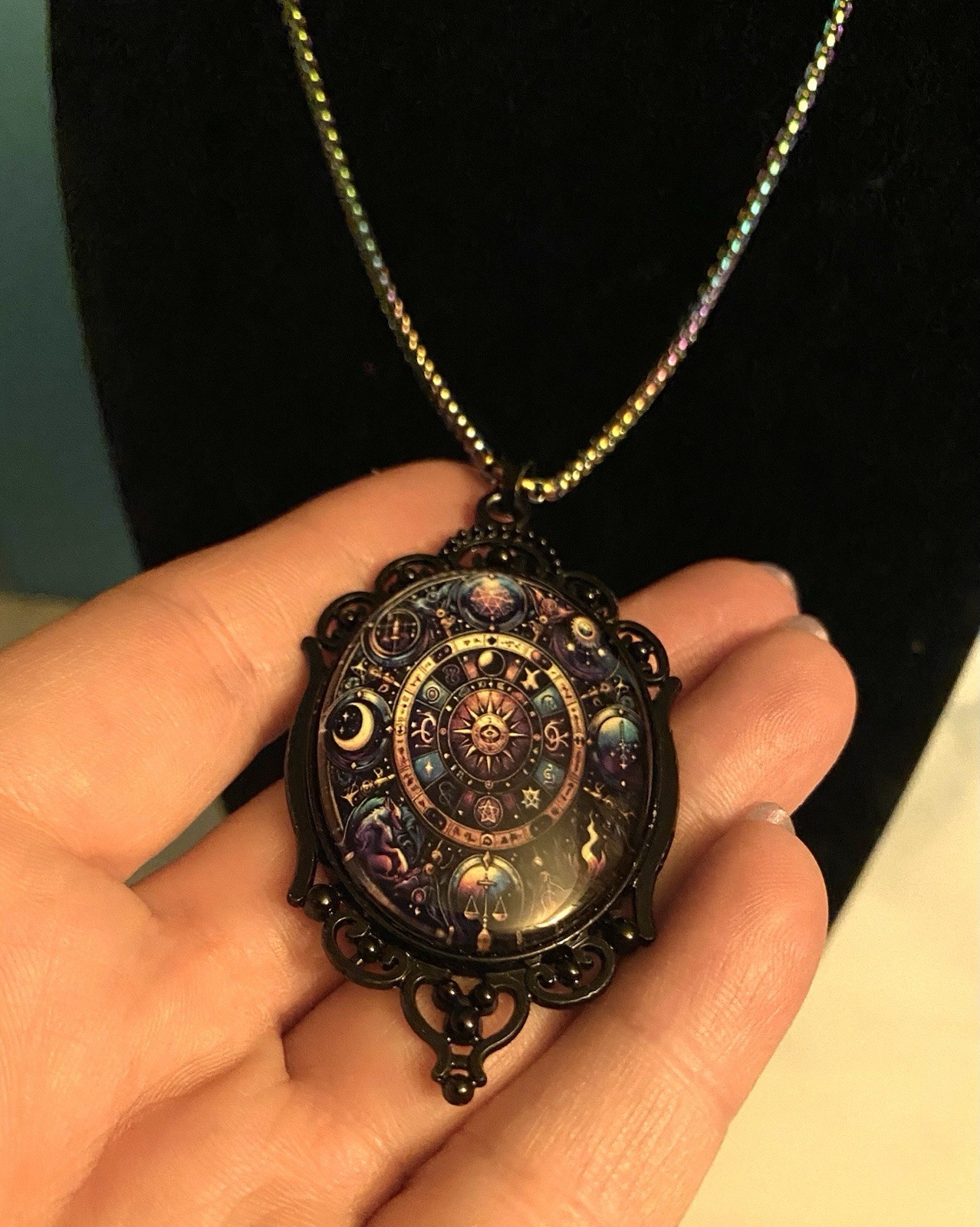 Gothic Black Framed Constellation Necklace Multi Color Chain