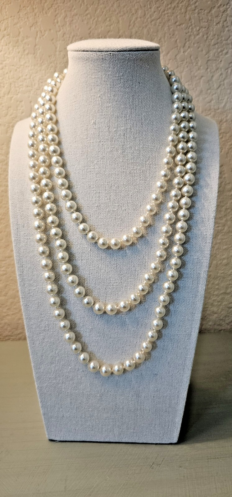 Vintage 8mm Glass Endless Pearl Necklace Hand Knotted Opera Length 60″ 1950-1959