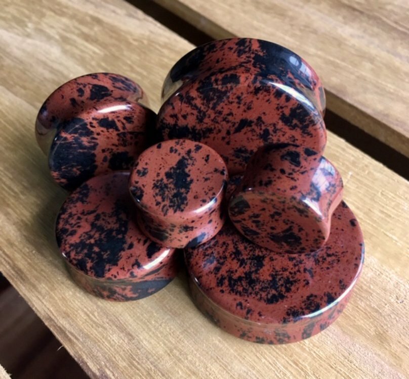 PAIR Mahogany Obsidian Organic Stone Plugs Gauges – up to 38mm available!
