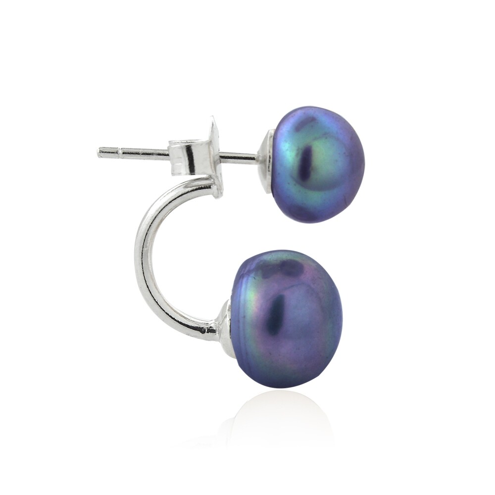 Sterling Silver Blue Freshwater Cultured Pearl Front-Back Earrings