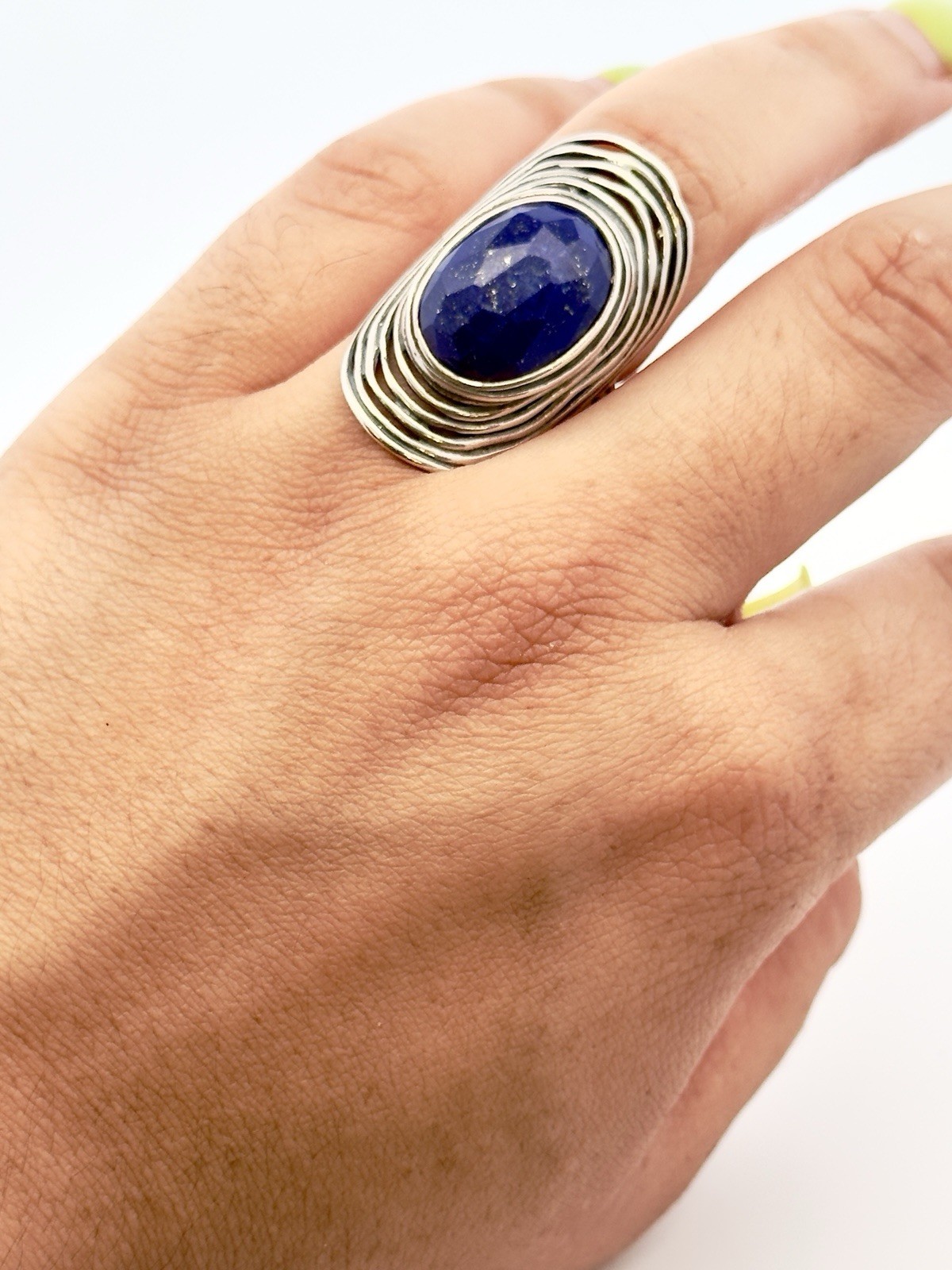 Paz Creations 925 Sterling Silver Cushion Lapis Lazuli Modernist Statement Ring