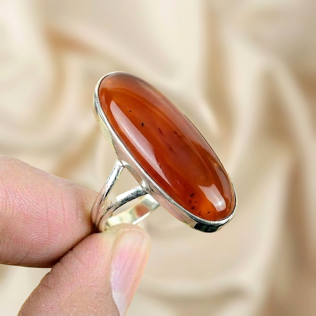 Carnelian Gemstone Silver Ring 925 Sterling Silver Ring Silver Statement Ring