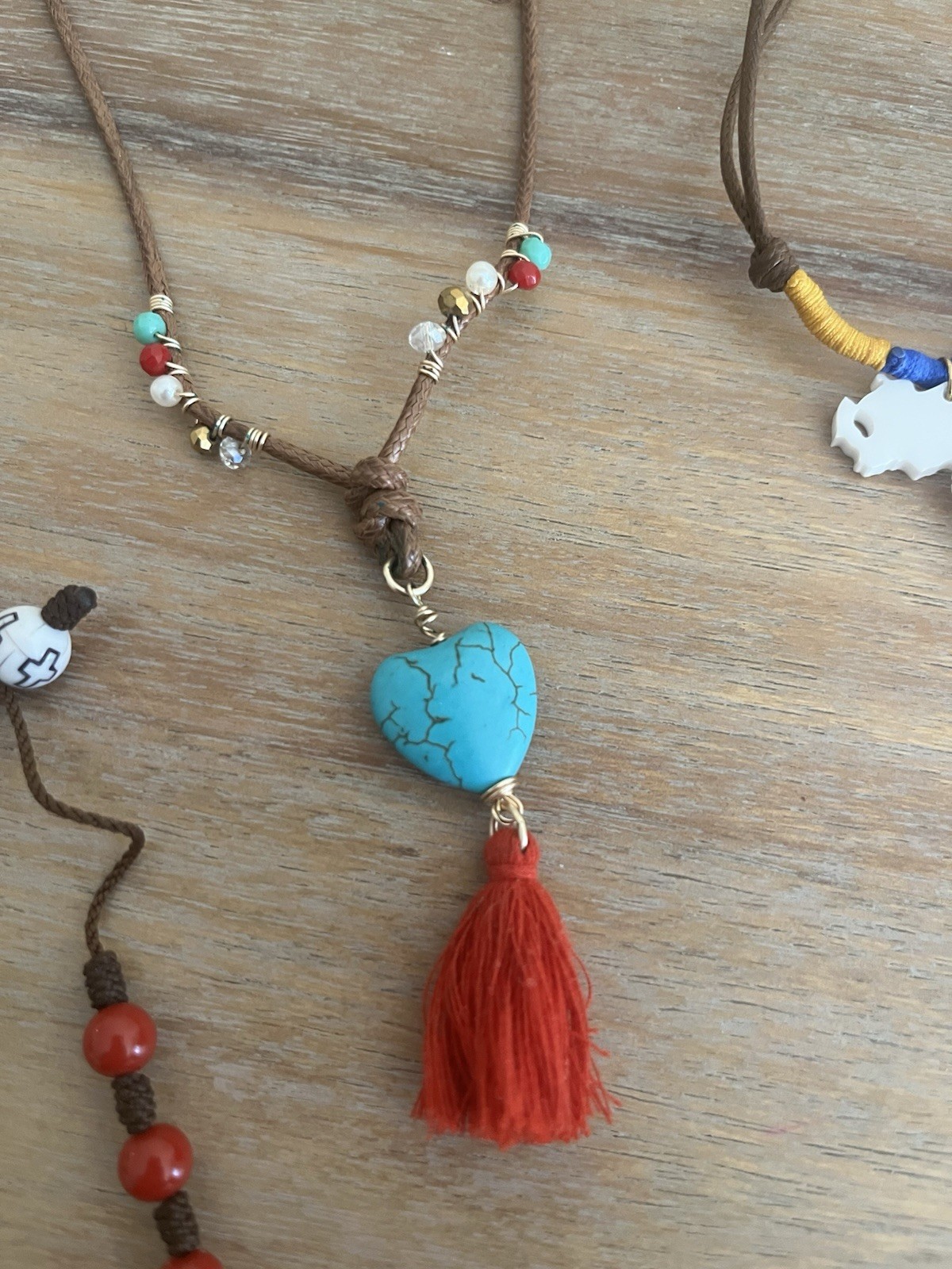 Multicolor Cord Jewelry Mixed Lot 6pc Necklaces Pendants Bracelet Turquoise