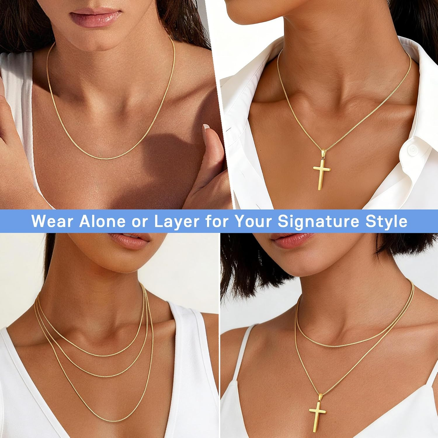 1.3Mm Box Chain 14K Gold Plated 925 Sterling Silver Chain Necklace for Women, Th