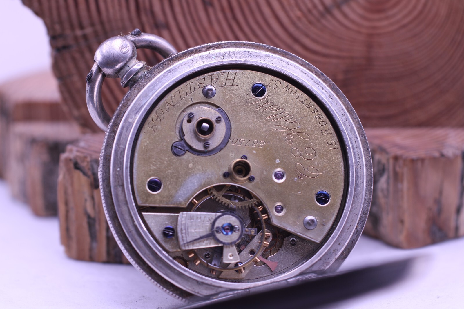C.E. HALLETT HASTINGS MEN’S KEYWIND SILVER SWISS POCKET WATCH 48.5mm ⌀ (KA)