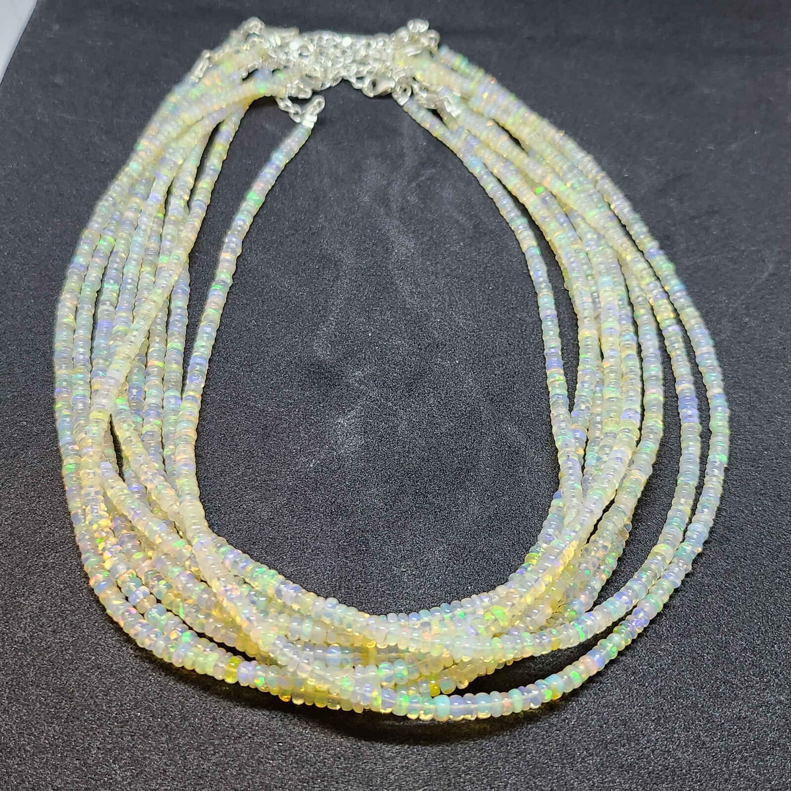 Combo AAA+ Welo 48 CTW Opal Rondell beaded necklace & Bracelet, Sterling silver