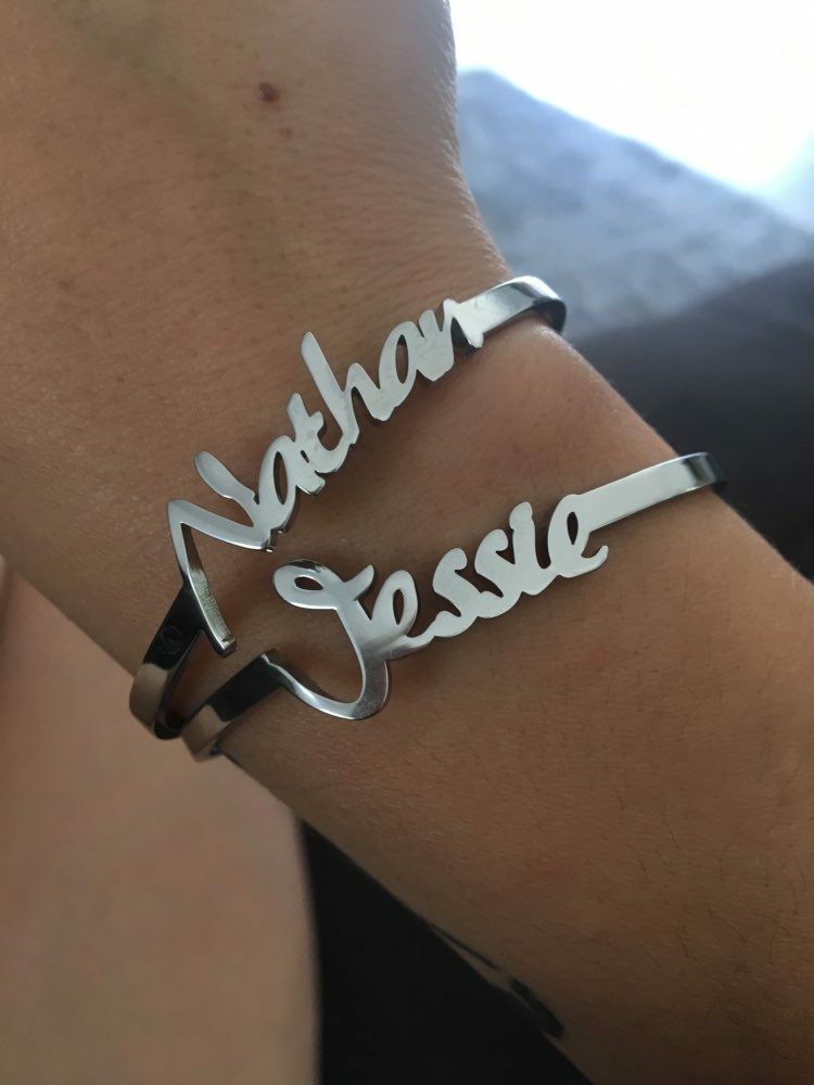 Gift Box Custom Name Bangle Bracelet Cuff Stainless Personalized Name Jewelry