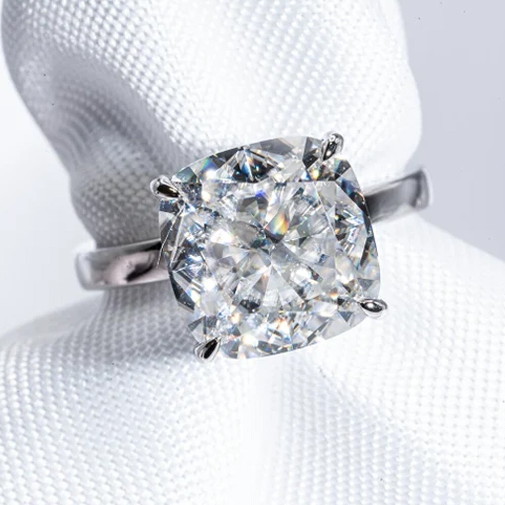 4.76 Ct Cushion Cut Moissanite Solitaire Engagement Ring 14K White Gold Plated