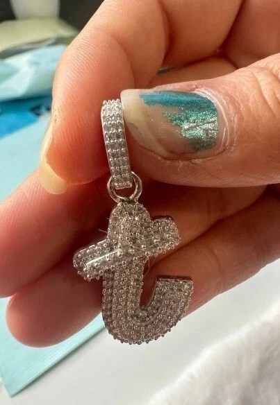 1.20Ct Round Cut Simulated Diamond Custom Letter Pendant 14K White Gold Plated