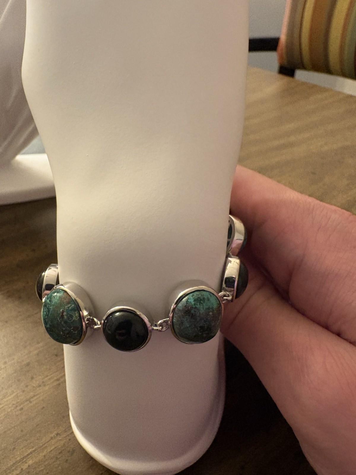 Sterling Silver Chrysocolla and Colorado Moonstone Bracelet 7-8 inch adjustable