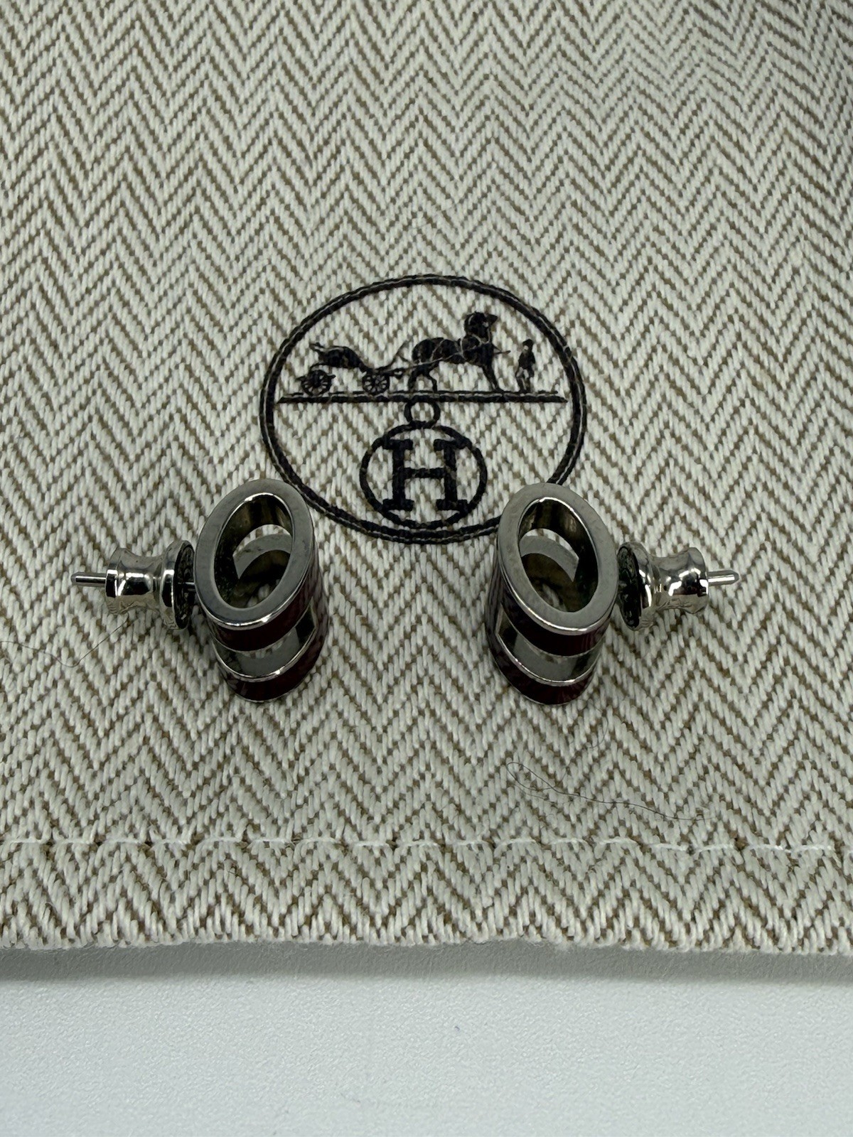 Hermes Mini Pop H Silver&Burgundy Earrings