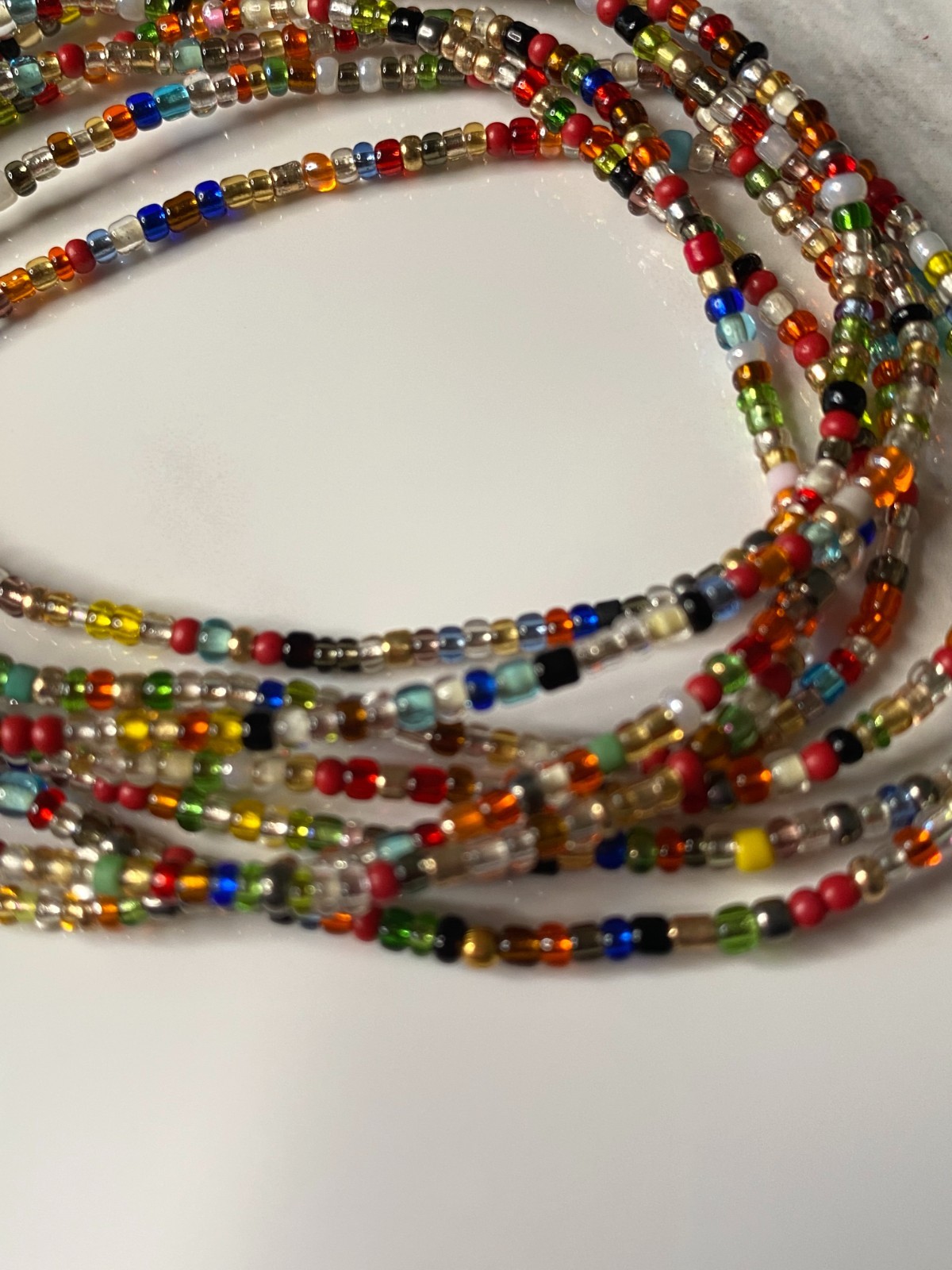 Green,Blue,White,and Mixed Beads (Sunny Days) 60-inch Tie-on Cotton Waist Beads