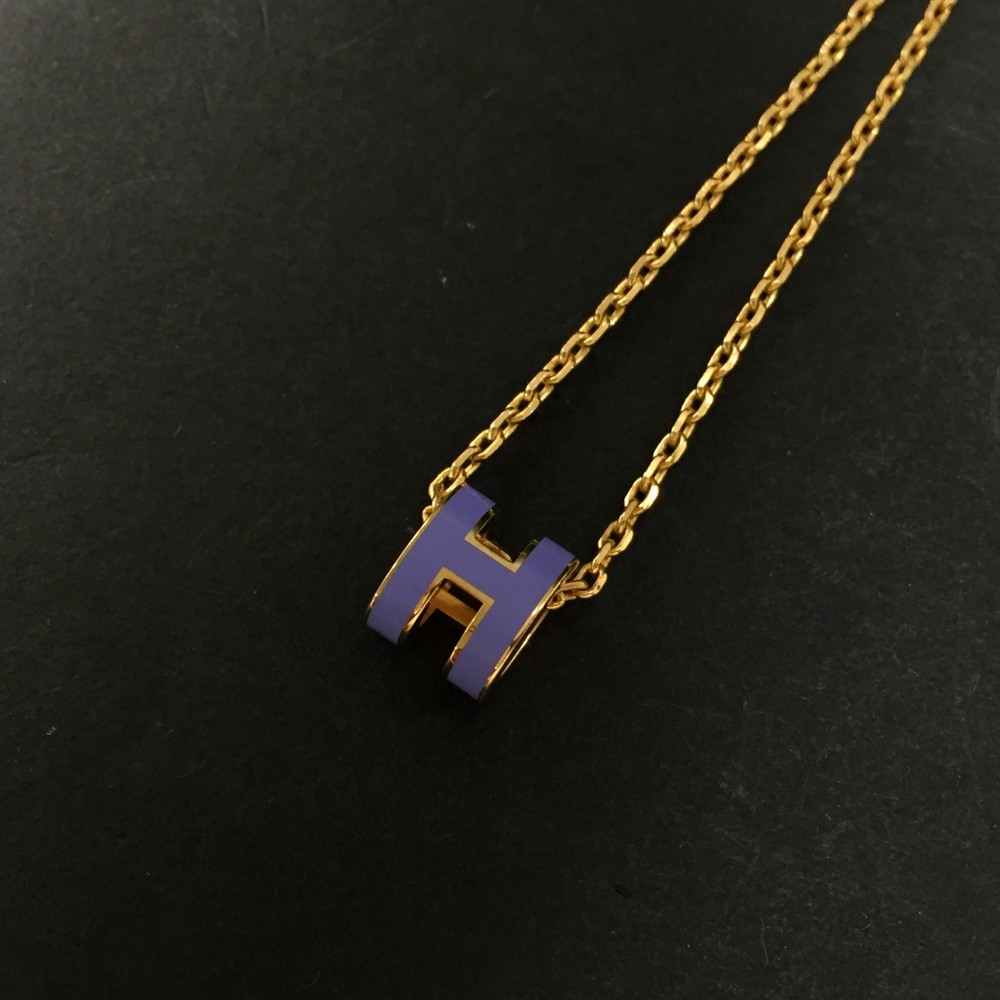 EGA Unused HERMES Pop H Mini Gold Tone Pendant Necklace*/ZA0301