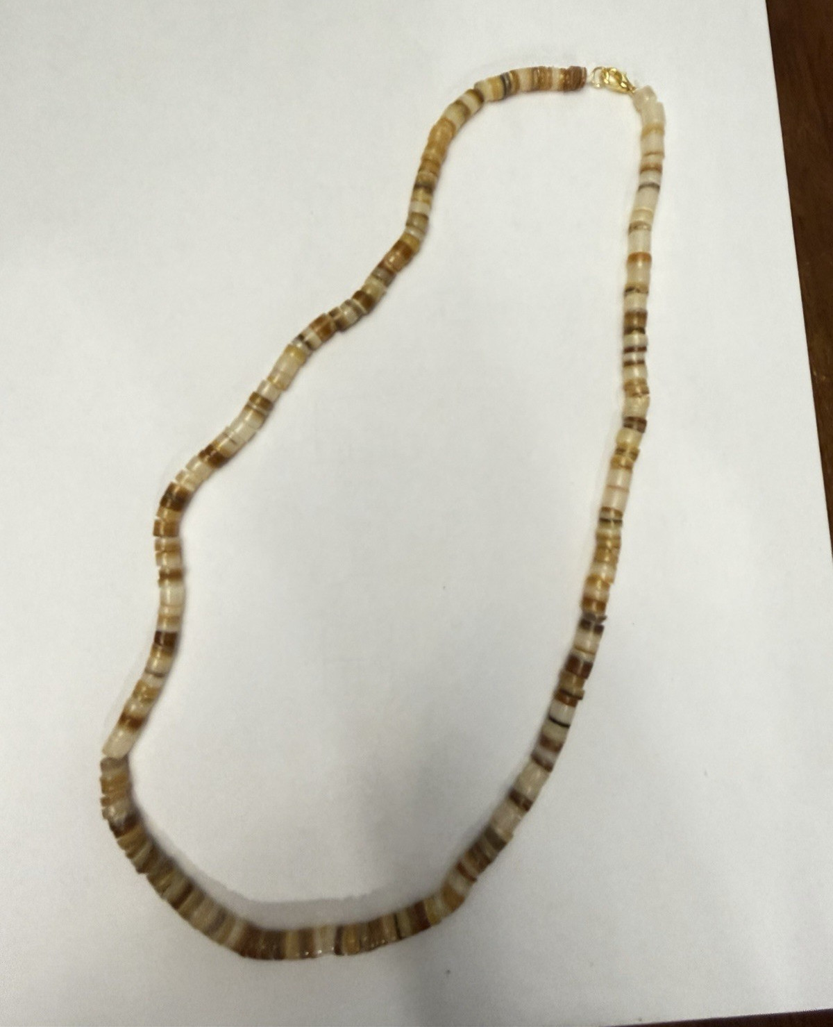 Heishi Shell Beaded Necklace Beige Brown White 18in Ball/Bead Chain, Lobster