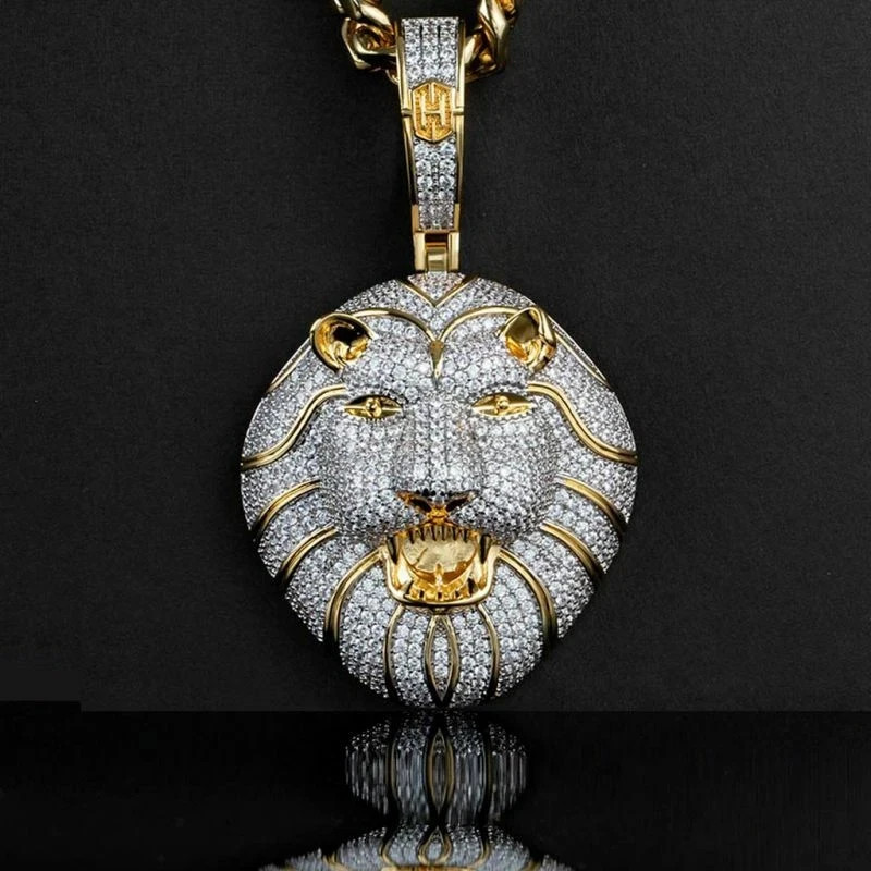 2 CT Lion Face VVS1 Diamond Pendant Hip Hop Charm 14k Yellow Gold Finish