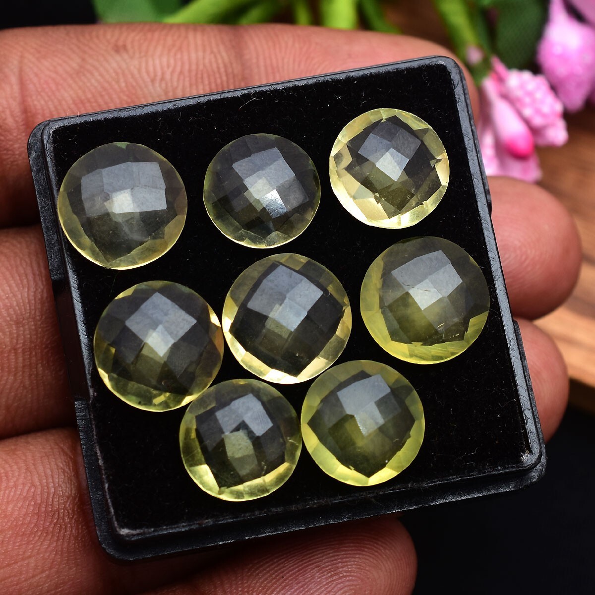8 Pcs VVS Natural Yellow Citrine 10.73mm-11.64mm Round Checker Cut Gemstones Lot