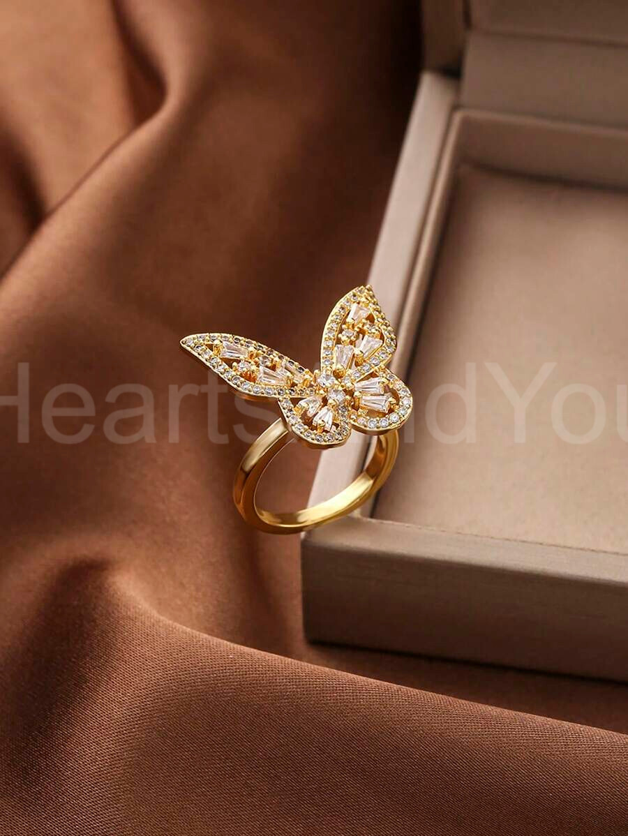 4ct Baguette Cut Simulated Diamond Butterfly Cocktail Ring 14K White Gold Plated
