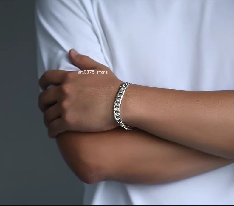 Real 999 Fine Silver Bracelet Women Men 9.5mm/11mm/12mm Cuban Curb Link Chain