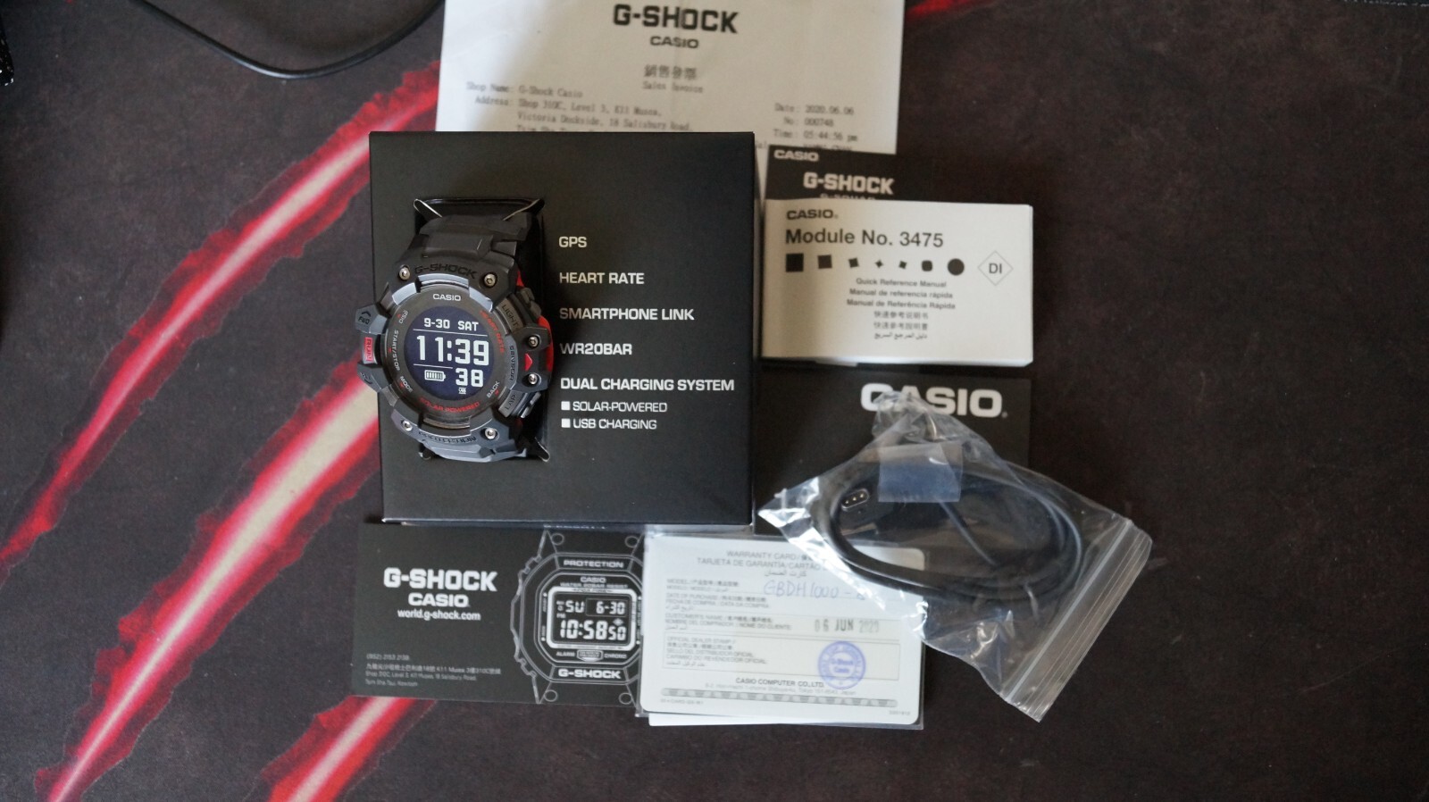 Casio G-Shock GBD-H1000-8 Quartz Watch 3475 54mm Grey Red case G-Squad solar